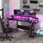 Vaucher LED Gaming Desk, 180 x 60 cm, Ergonomic Computer Desk, with Cup Holder and Headphone Hook