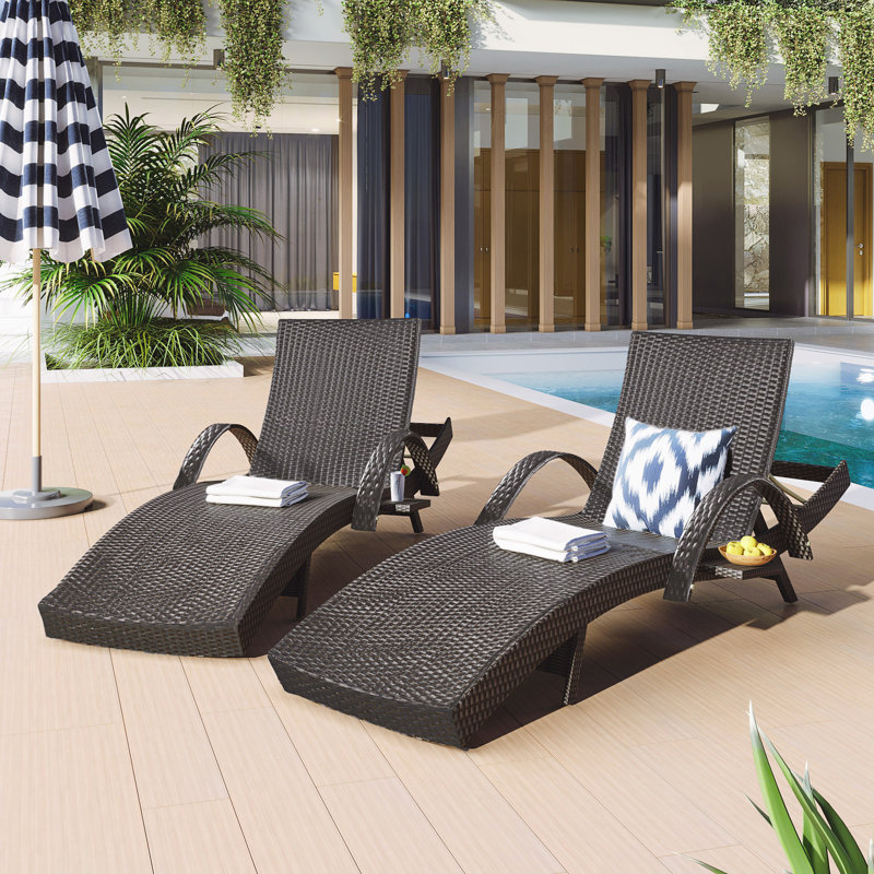 Ensemble de chaises longues d'extérieur en osier 80 po K&K, Marron foncé