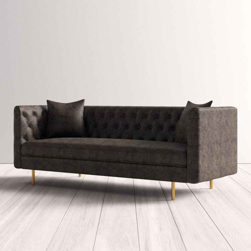 79'' Faux Leather Sofa, Vintage Gray Faux Leather