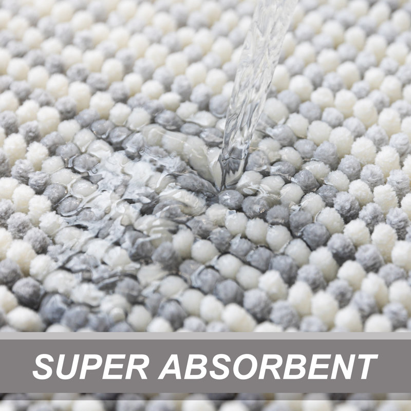 Zager Microfiber Soft Chenille Bath Rug with Non-Slip Backing, Light Gray, 47" L x 19" W