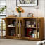Buffet 4 portes avec rangement et portes vitrées, armoire arquée avec tablettes réglables pour la cuisine, la salle à manger et le salon