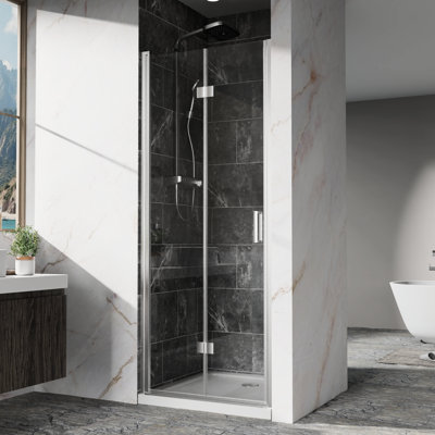 30" W X 72" H Pivot Bi - Fold Shower Door With 1/4"  6Mm  Tempered Glass, Finish, Silent Switching And Water Proof Design Swing For Small Bathroom, 30Mm Adjustment, Heavy Duty Zinc Alloy Handle Easy