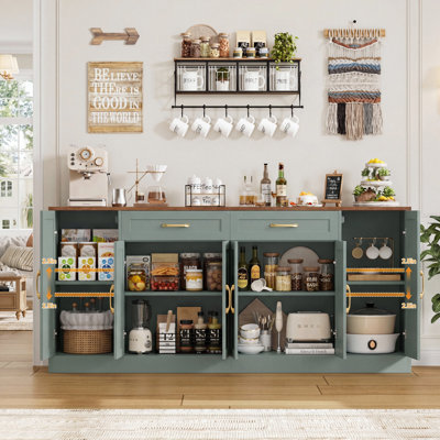 71'' Large Farmhouse Sideboard With Adjustable Shelves And 2 Large Drawers