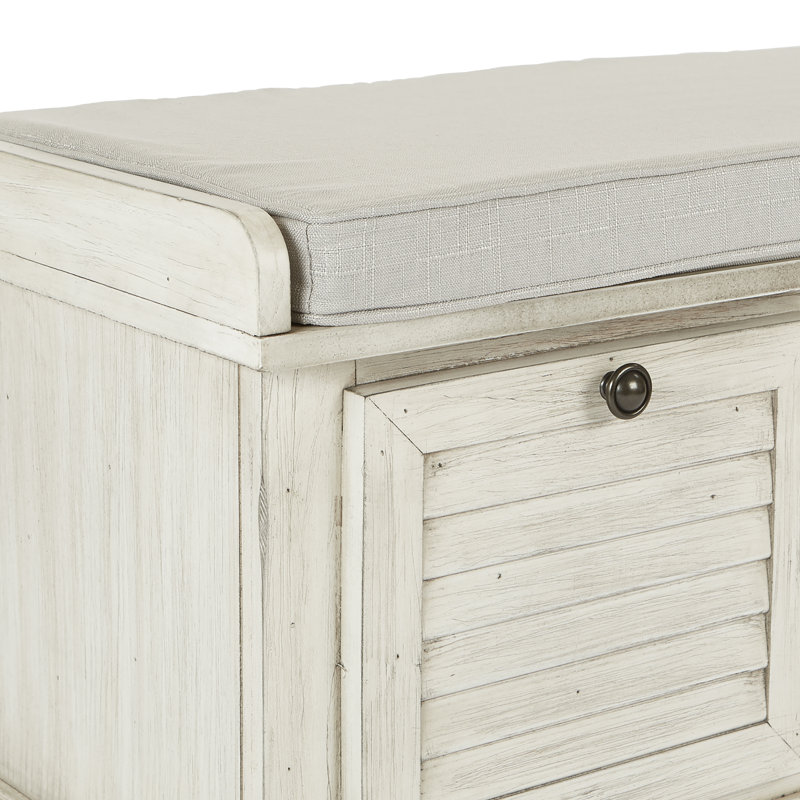 Almira Polyester Blend Upholstered Storage Bench, White Wash, Gray