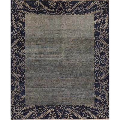 Tapis unique en laine noué à la main bleu / brun 8 pi 1 po x 9 pi 7 po Zarbof