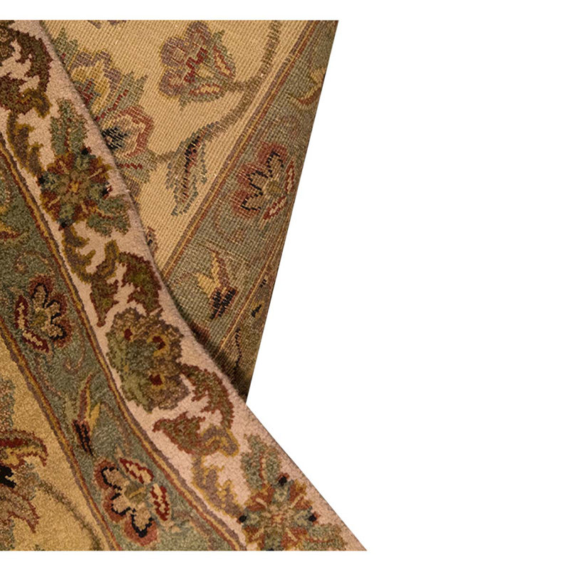 Tapis ivoire / jaune / brun foncé en laine noué à la main de conception unique 9 pi 11 po x 13 pi 11 po