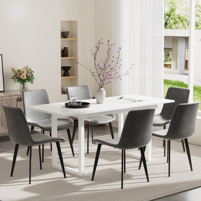 Ensemble de table de salle à manger 70,86 po à rallonge pour 4 à 6 personnes, 7, Gris / Noir, Blanc