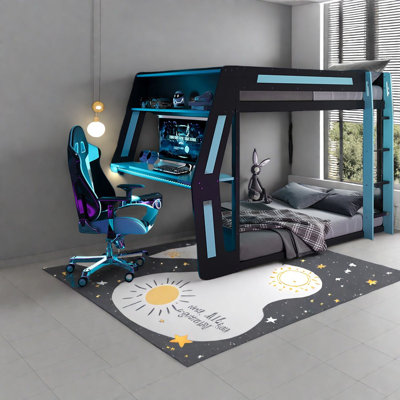 Lits superposés Cool Gaming, structure en bois aggloméré, conception futuriste pour les espaces compacts