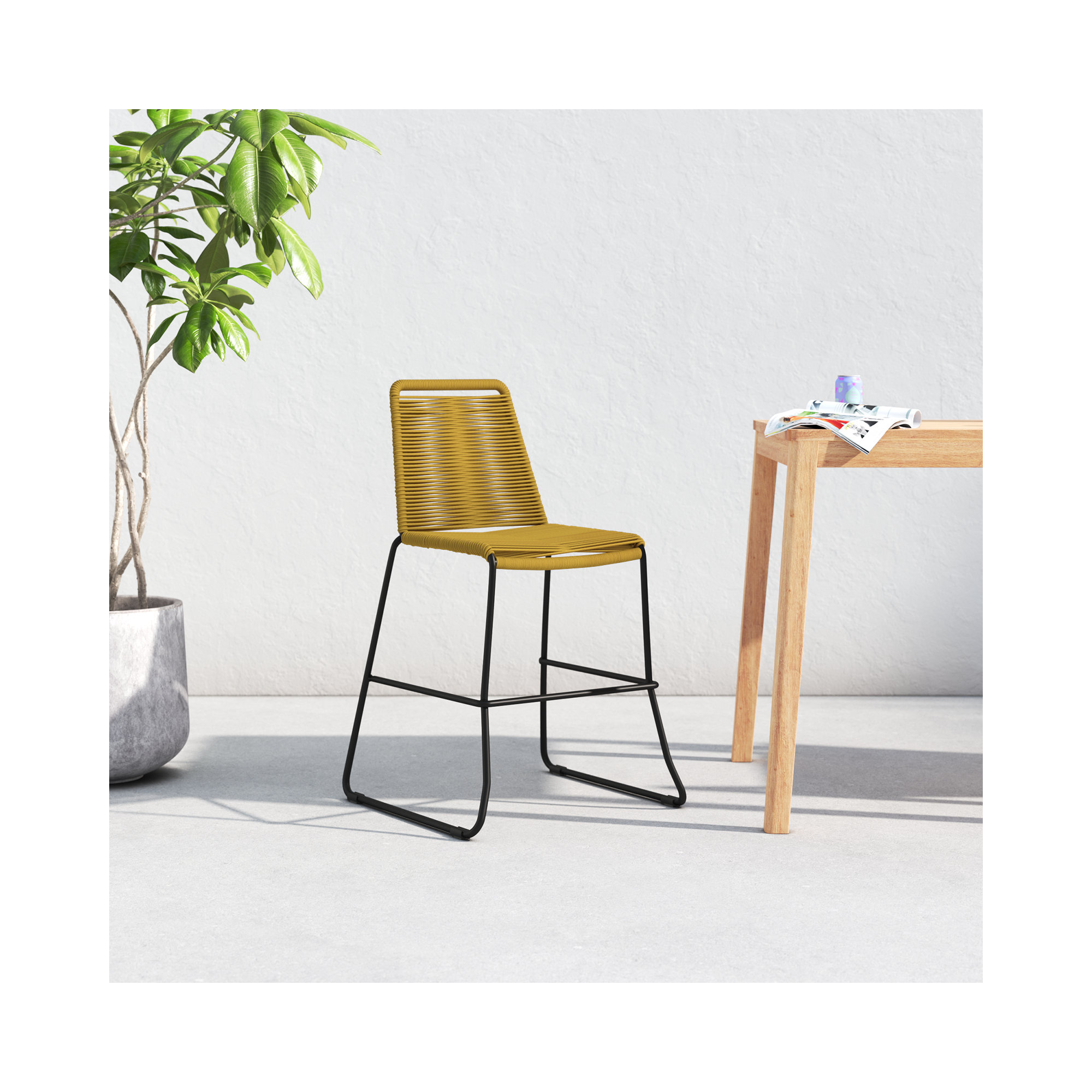 Huron Outdoor Bar Stool, Curry Yellow Performance, Counter Stool (26" Seat Height)