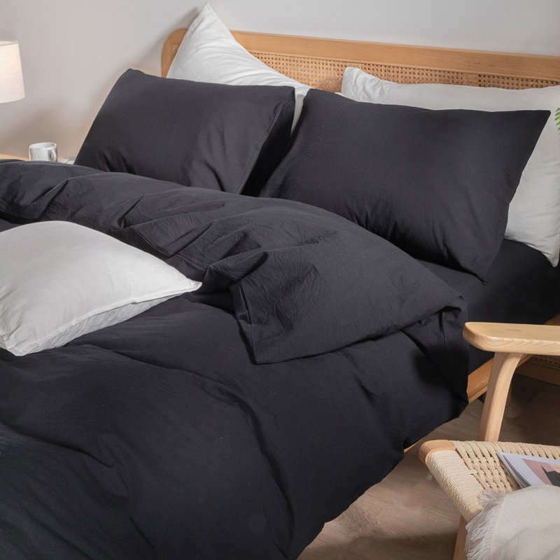 BESTOUCH Duvet Cover Set 100% Washed Cotton Linen Feel Lightweight, Oversized Queen Duvet Cover + 2 Queen Pillowcases