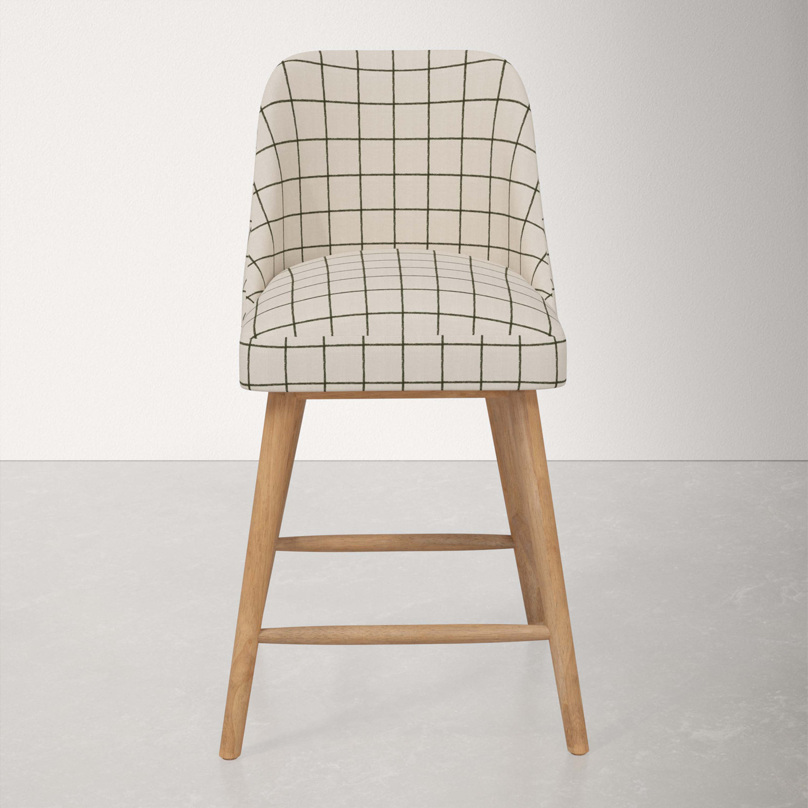 Gallie Bar & Counter Stool, Counter Stool (27” Seat Height), Natural Wood, Line Tattersall Green