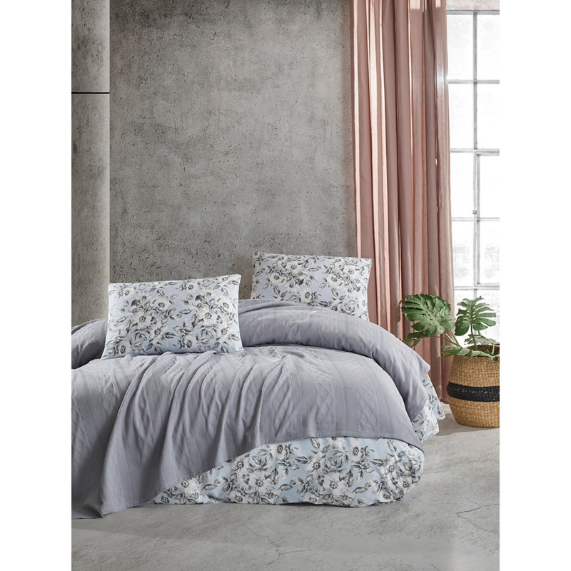 Ensemble de courtepointe 100% coton moderne et contemporain Montes 4 pièces, Gris clair