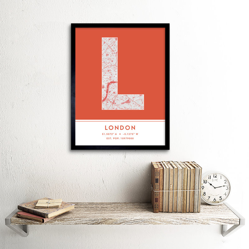 London City Map London Orange by Wee Blue Coo - Single Picture Frame Typography