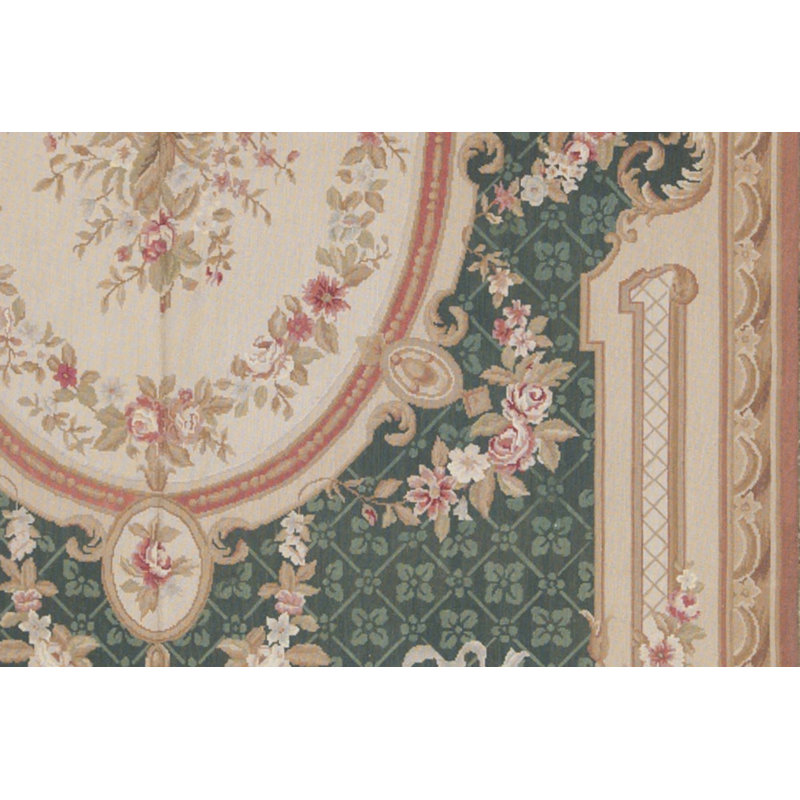 Tapis vert et doré de haute qualité noué à la main