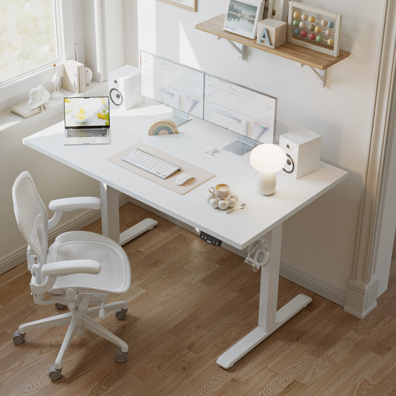 Bureau debout électrique à hauteur réglable de 48 po avec contrôleur mémoire, Blanc, H 45,7 po x l 48 po x P 24 po