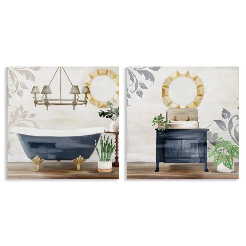 Chic Bathroom Interior Still Life 2 Piece Canvas Wall Art Set by Kim Allen, 17" H x 17" W
