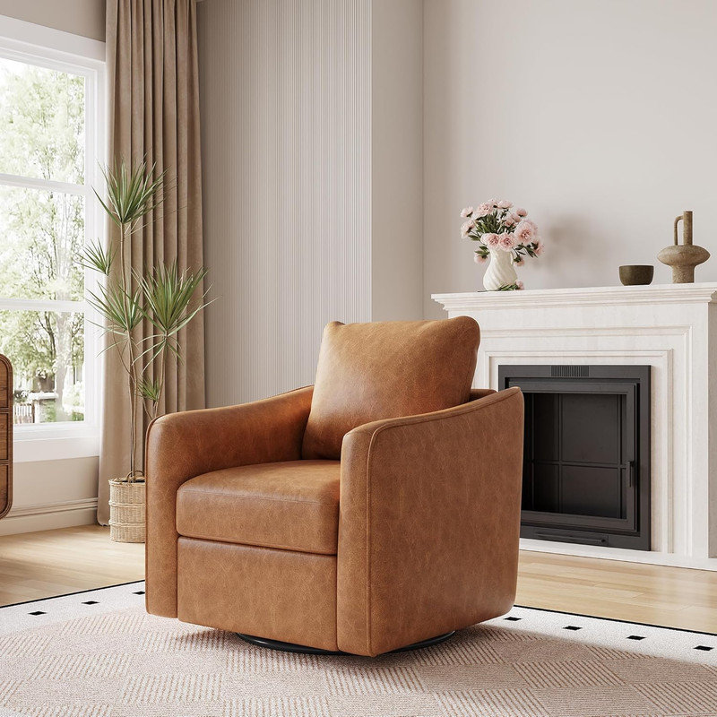 Ebern Designs 360° Swivel Accent Chair with PU Upholstery, 450Lb ...