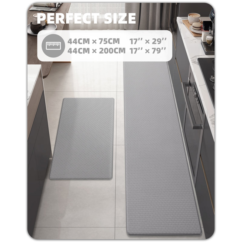 Agilmar Water Resistant Anti-Fatigue Non-Skid Kitchen Mat, Runner 1'4" x 6'6" & 1'4" x 2'4", Gray