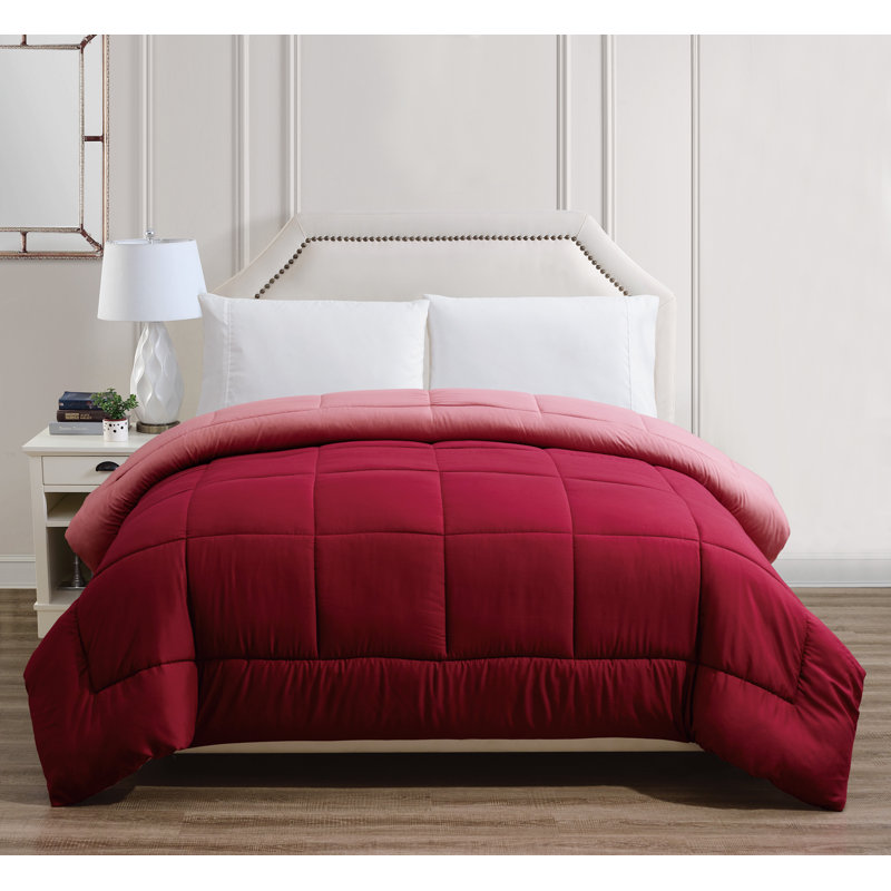 Édredon réversible en microfibre rose, Édredon double / grand, Bourgogne / rose