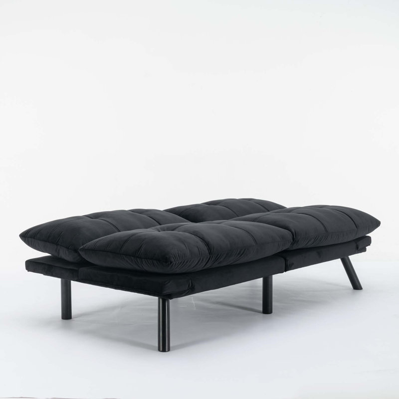 Canapé à accoudoirs coussinés 70,87 po Tanney, Velours noir