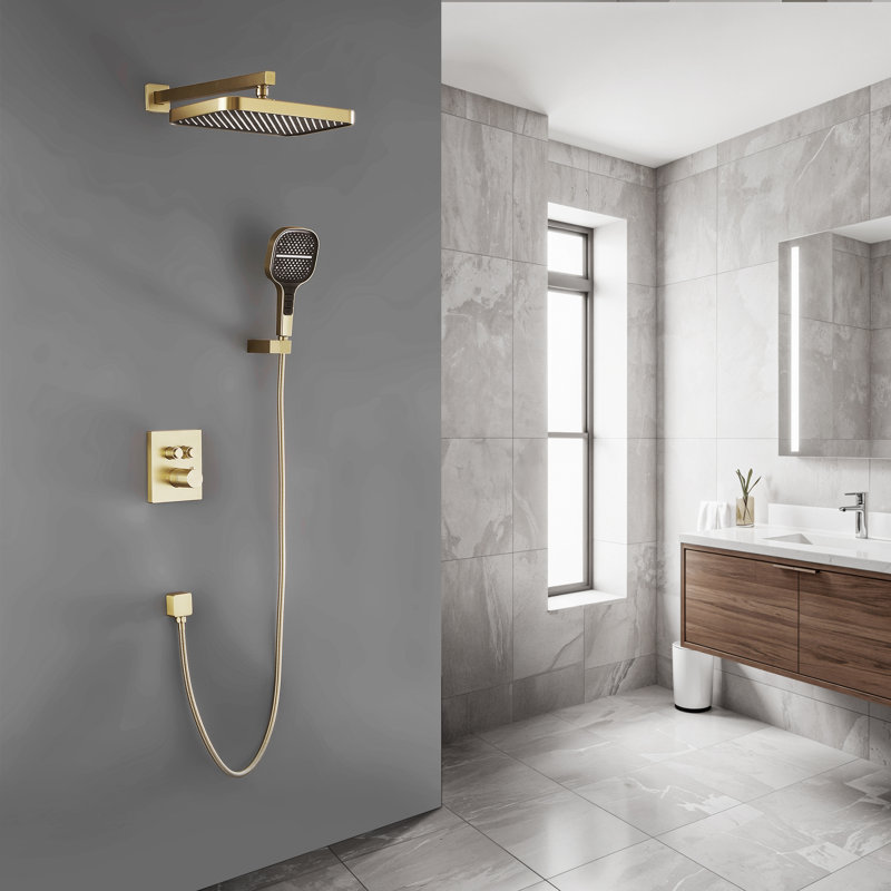 Système de douche complet avec valve brute, Or brossé