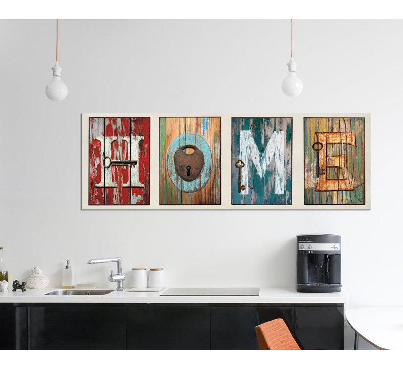 «Home», art textuel sur toile, H 24 po x l 72 po x P 1,5 po, Toile tendue
