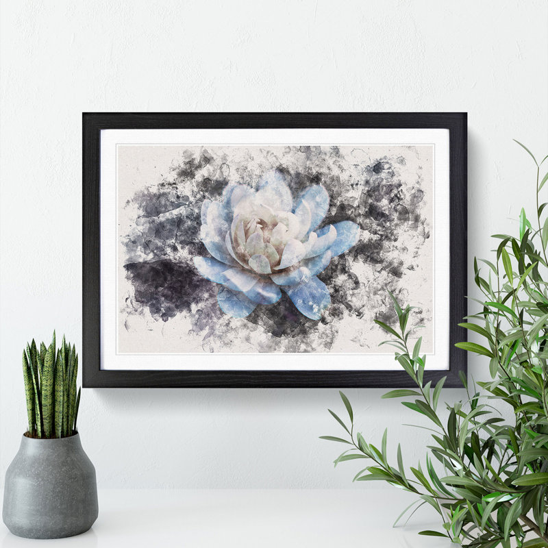 Blue Magnolia Flower - Picture Frame Graphic Art Print, 36cm H x 48cm W x 2cm D, Black Framed