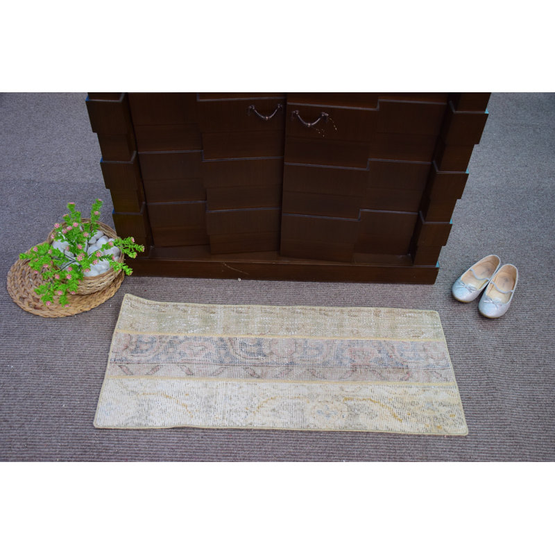 Vintage Beige Turkish Door Mat with Pastel Floral Design for Elegant Entryway Decor