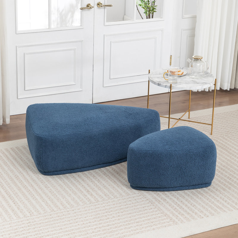 Sam 2 - Piece Faux Fur Upholstered Ottoman, Navy
