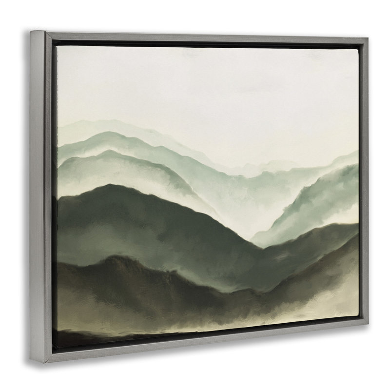 "Misty Mountain Range Atmospheric Landscape", peinture à l'aquarelle sur toile par JJ Design House LLC, H 21 po x l 17 po