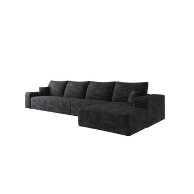 135" Cloud Sectional Couch with L-Shape Chaise,Modern Modular Sofa with Deep Seat, Upholstered Couches for Living Room Bedroom,No Assembly Required, Black(Plush Corduroy Fabric)