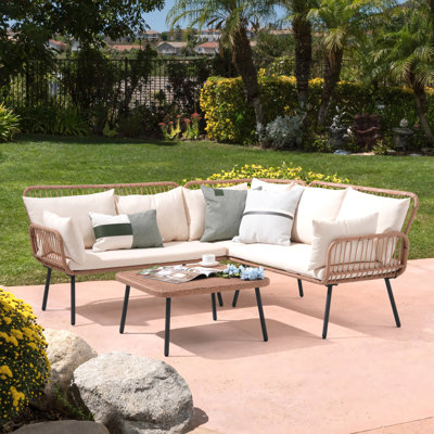 L-Shape Outdoor 5-Person Sofa Seating Group With Cushions