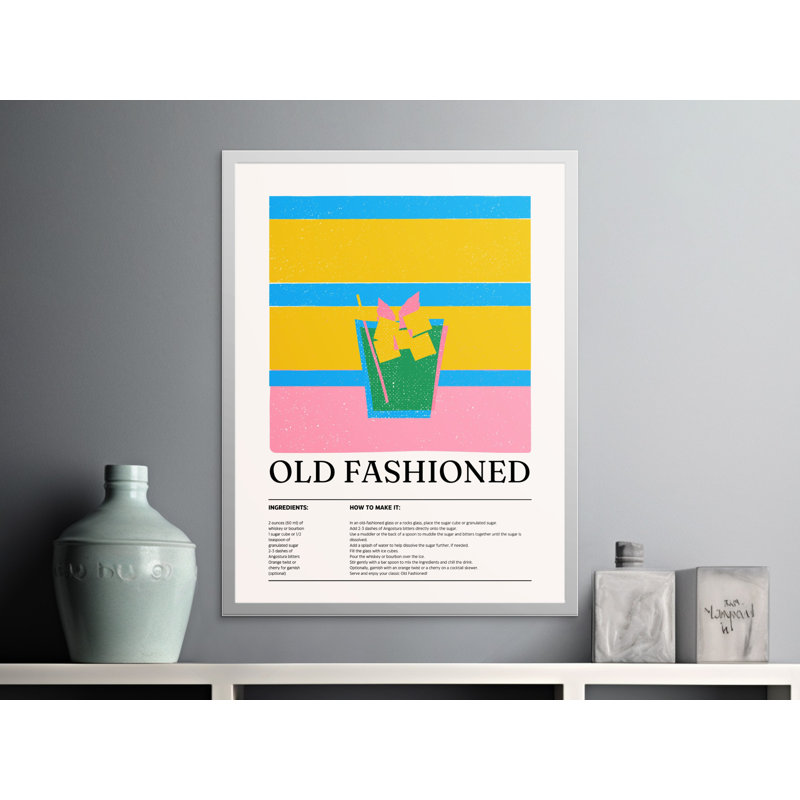 Old Fashioned Cocktail Recipe Wall Art, Framed, Bar Decor, Kitchen Art, Drink Poster, Print, Modern Art