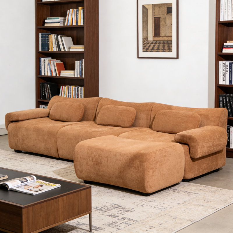 Boneless Modular Sectional Couch – Chenille Deep Seat 3+1 Seater with 3 Cushions, Extra Large Comfortable Living Room Sofa for Bedroom or Apartment