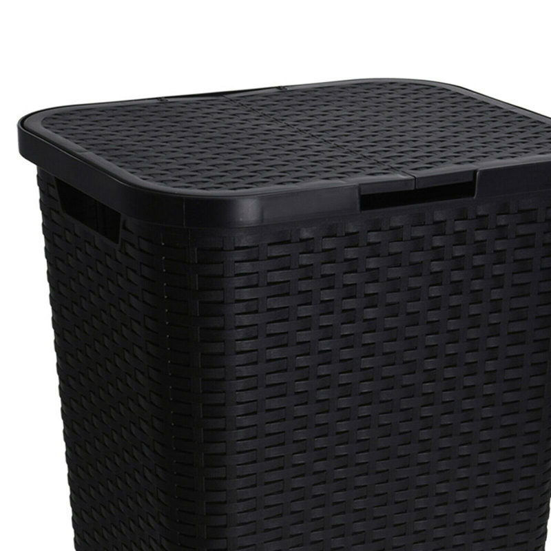 Plastic Laundry Hamper with Handles, Black