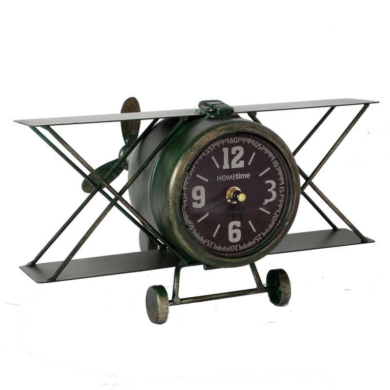 Analog Metal Quartz Tabletop Clock in Black/Green