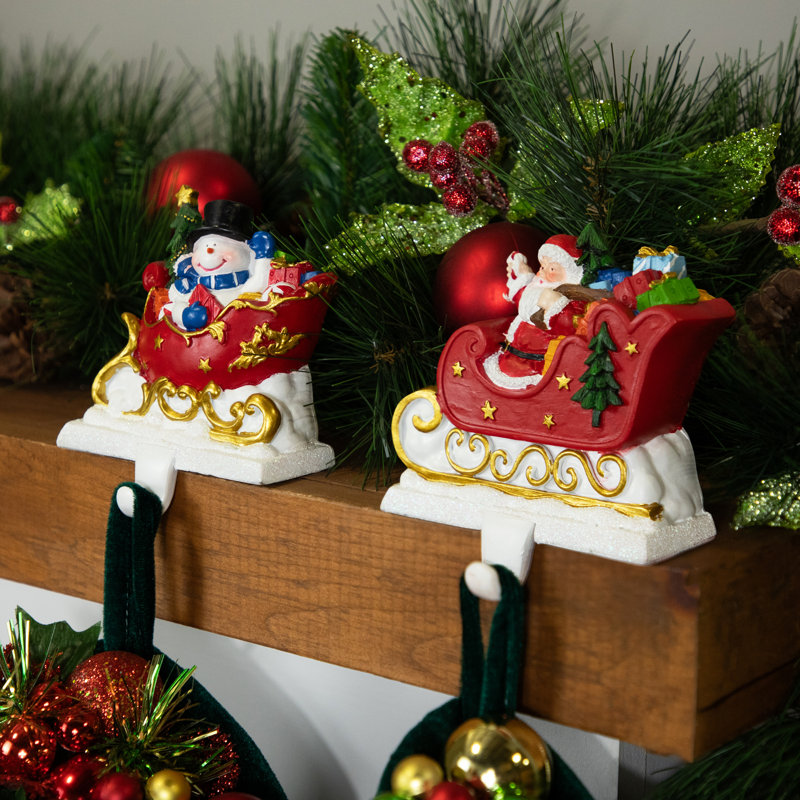 Porte-chaussettes de Noël père Noël et bonhomme de neige en traîneau - 4,25 po - ensemble de 2