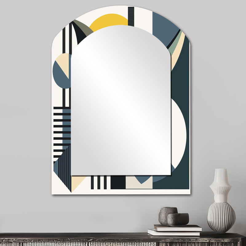 Rétro Mid-Century, graphique I - miroir décoratif arche moderne Midcentury, miroir mural asymétrique moderne, impression d'art en métal
