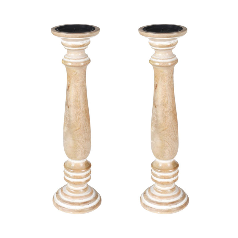 2 Piece Solid Wood Tabletop Pillar Set, 31cm H x 13cm W x 13cm D