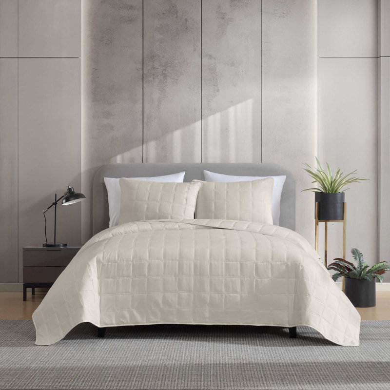Kenneth Cole Stonewashed Solid Reversible Quilt Set, Beige, King Quilt