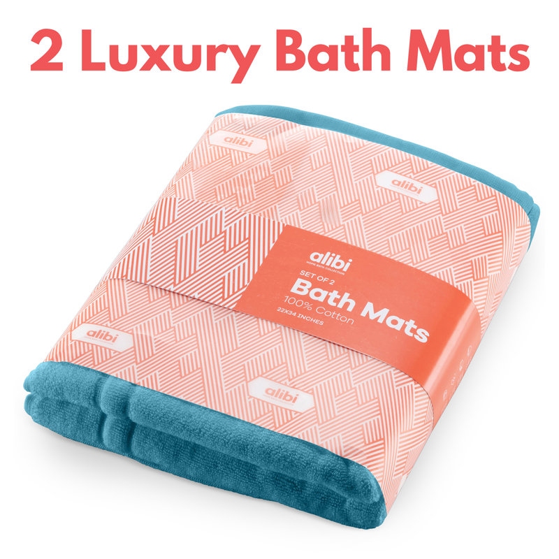 Ensemble de tapis de bain de couleur unie Altynai, 34", 22", Bleu mosaïque