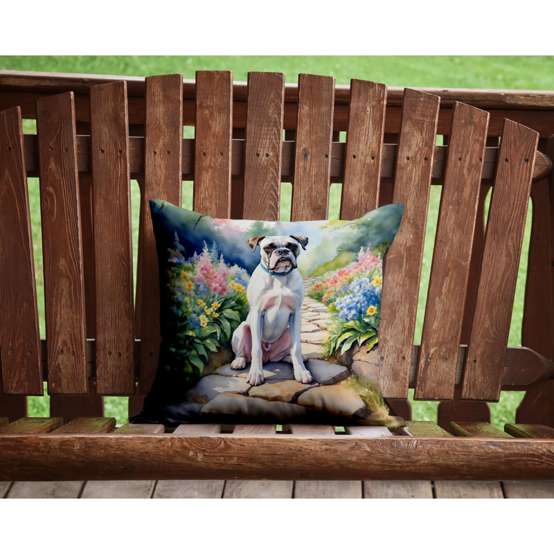 White Boxer Spring Path Throw Pillow, 14"H x 14"W