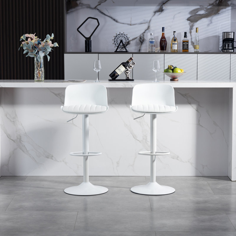 Ensemble de 2 tabourets de bar - tabourets de bar modernes en cuir de polyuréthane à hauteur de comptoir avec dossier, îlots de cuisine pivotants à hauteur réglable, sans accoudoirs, grande base - blanc