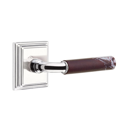 Emtek Select Passage Leverset w/ Wilshire Rosette & R-Bar Stem, Rosso Levanto Marble Lever (CF)