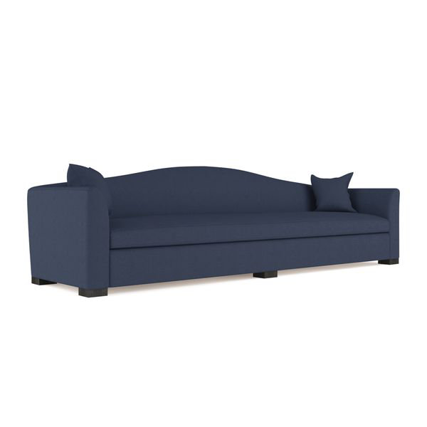 Canapé extra long Horatio Camelback Taper, H 33 po x l 120 po x P 36 po, Ébène, Lin à tissage carré massepain