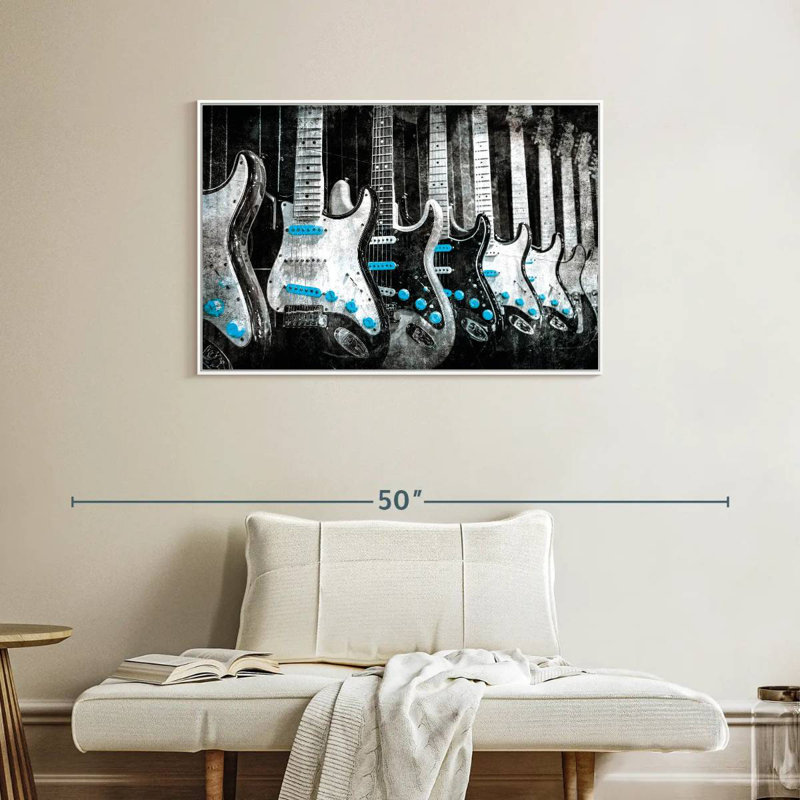 Guitares électriques pop, Cadre flottant blanc, 37 po x 25 po