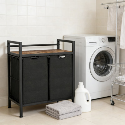 Panier à linge avec sacs de tri amovibles, tablette de rangement intégrée, roues à 360 degrés avec freins et pieds de nivellement réglables pour l'organisation de la salle de lavage