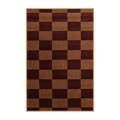 Machine Washable Checkered Brown Area Rug
