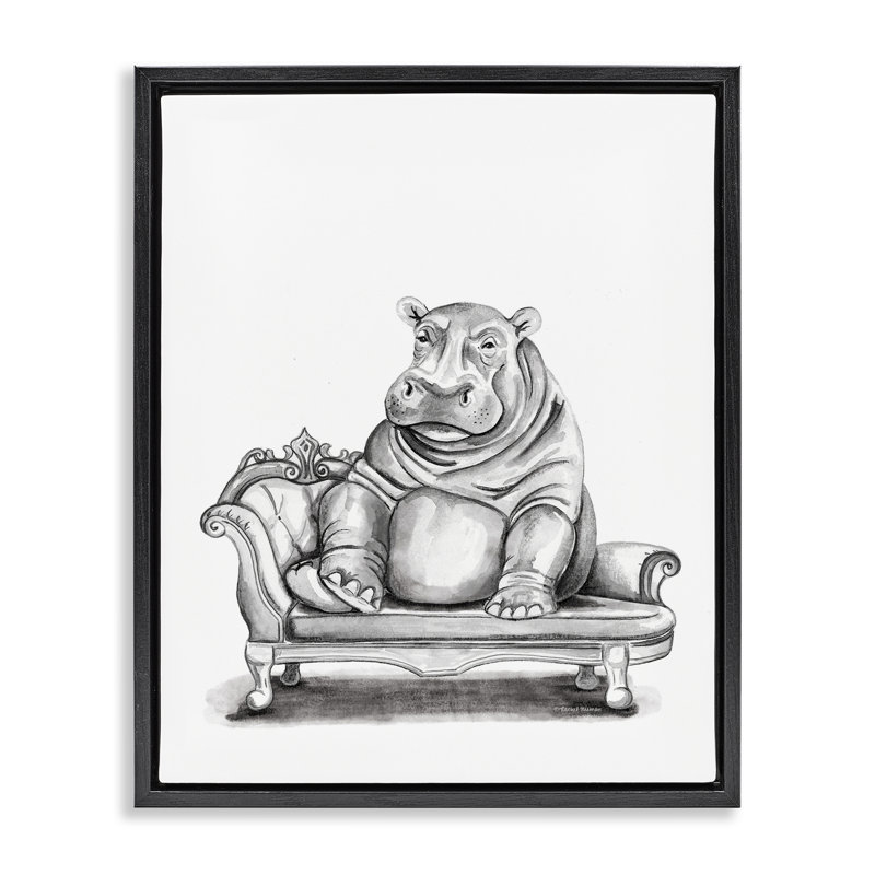 «Hippo Lounging on Chaise», art mural encadré sur toile flottante, design par Rachel Nieman, H 21 po x l 17 po