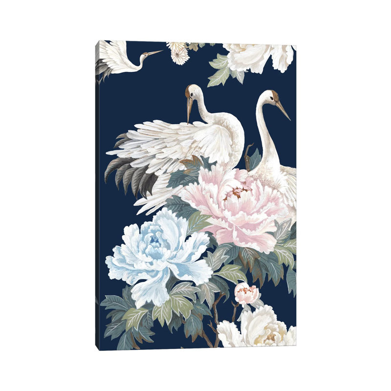 «Pearly White Cranes I» par Eva Watts, reproduction d'art sur toile tendue, H 40 po x l 26 po x P 1,5 po